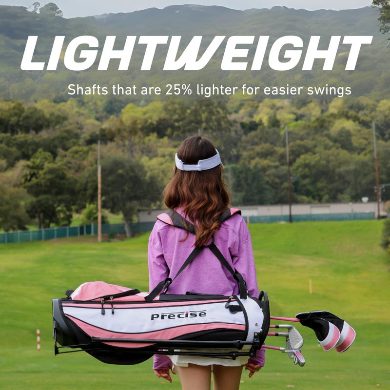 Precise X7 Kids Golf Clubs Set â€“ Boysâ€™ & Girlsâ€™ Junior Golf Set with Lightweight Graphite Shafts, Hybrid, Putter & Stand Bag - Pink Ages 3-5 â€“ Right-Handed - Image 3